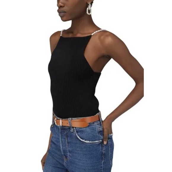 Musier Paris NWT Iconic Lena Pearl Tank Top in Black Size 38/Small - Picture 7 of 16